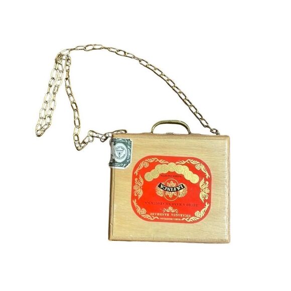 Vintage custom cigar box purse gold cross body chain shoulder strap 7” x 7.5” - Picture 1 of 6